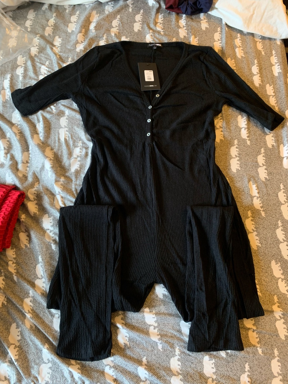 Fashion Nova Black Henley Jumpsuit